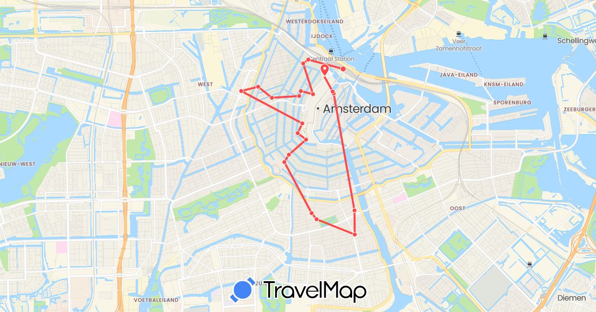 TravelMap itinerary: driving, hiking in Netherlands (Europe)